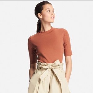 Uniqlo 100% Cotton High Neck T-Shirt Orange